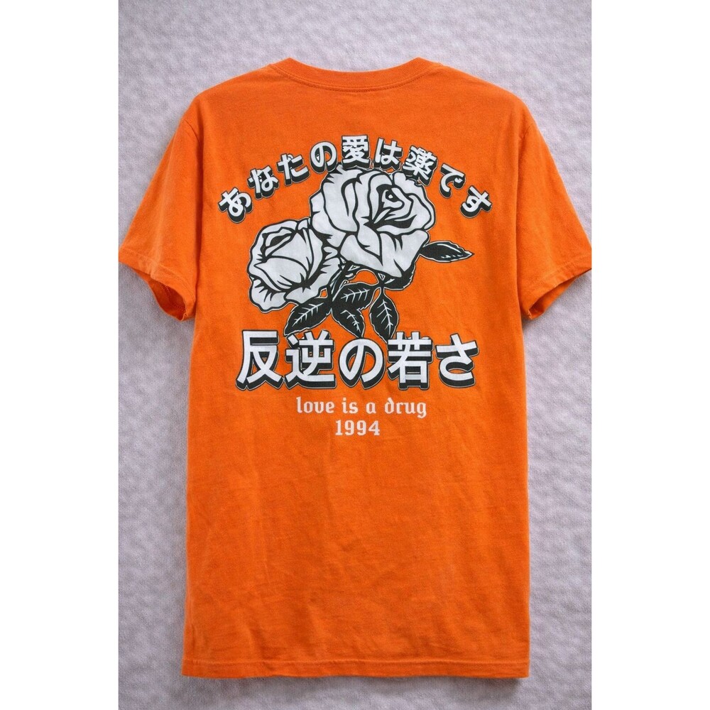 PacSun Japanese Orange Rose Streetwear Skate Men Medium Graphic Double Sided Tee